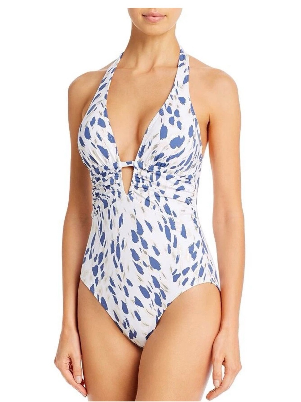 La Blanca Blue and White Halter One-Piece Swimsuit NWNT